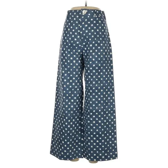 NWT SZ Blockprints Hand Block-Printed Disco Pants in Blue Polka Dots Canvas L - Picture 1 of 11